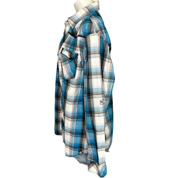 Plaid Western Plaid Pearl Snap Shirt XL Oversize One of Kind Beer Spirit Animal - Picture 3 of 6